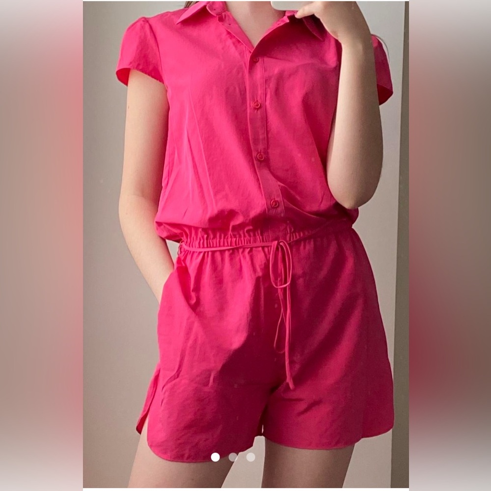 NWOT Fiorucci Hot Pink Romper/Playsuit w/ metal brand logo.